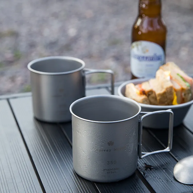 户外钛化马克杯野餐露营杯便携可折叠手柄防烫水杯304不锈钢杯子