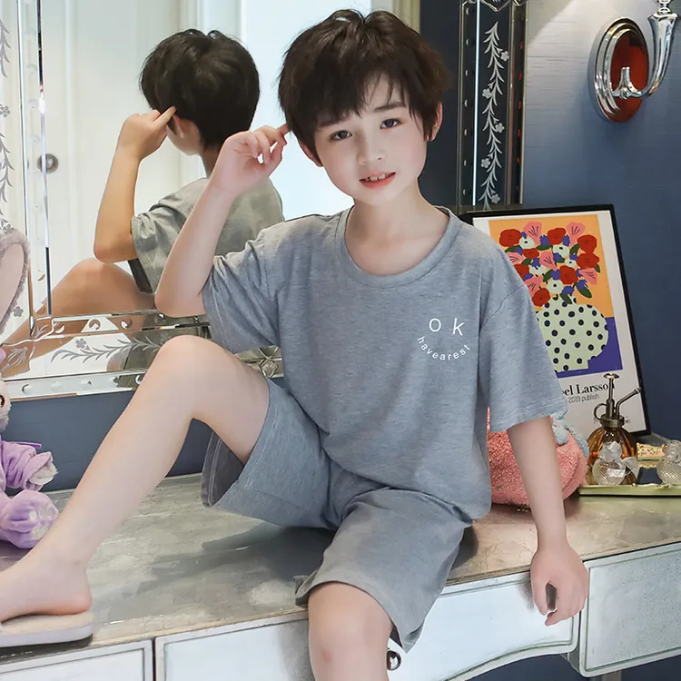 夏季莫代尔空调服儿童睡衣男童薄款短袖宝宝男孩中大童家居服套装