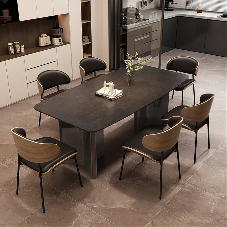 意式岩板餐桌现代简约小户型长方形餐桌椅家用轻奢2024年维克深灰