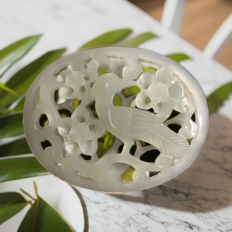 纯天然和田玉中式雕花喜上眉梢女士挂件毛衣链古风