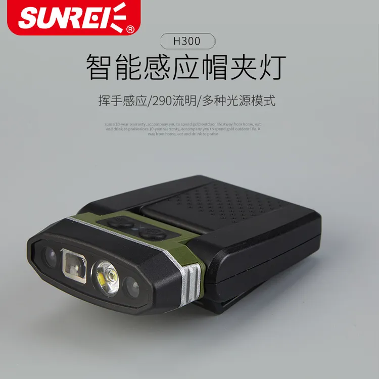 山力士H300智能感应帽夹灯超亮夹帽充电头灯夜钓露营维修帽檐灯