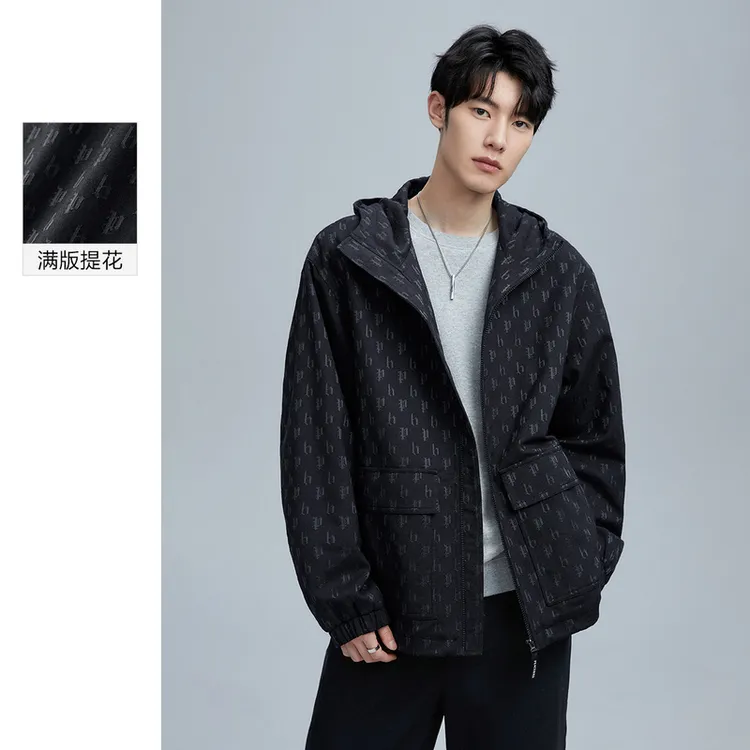 太平鸟男装夹克满版提花连帽外套老花钓鱼服BABCF110X