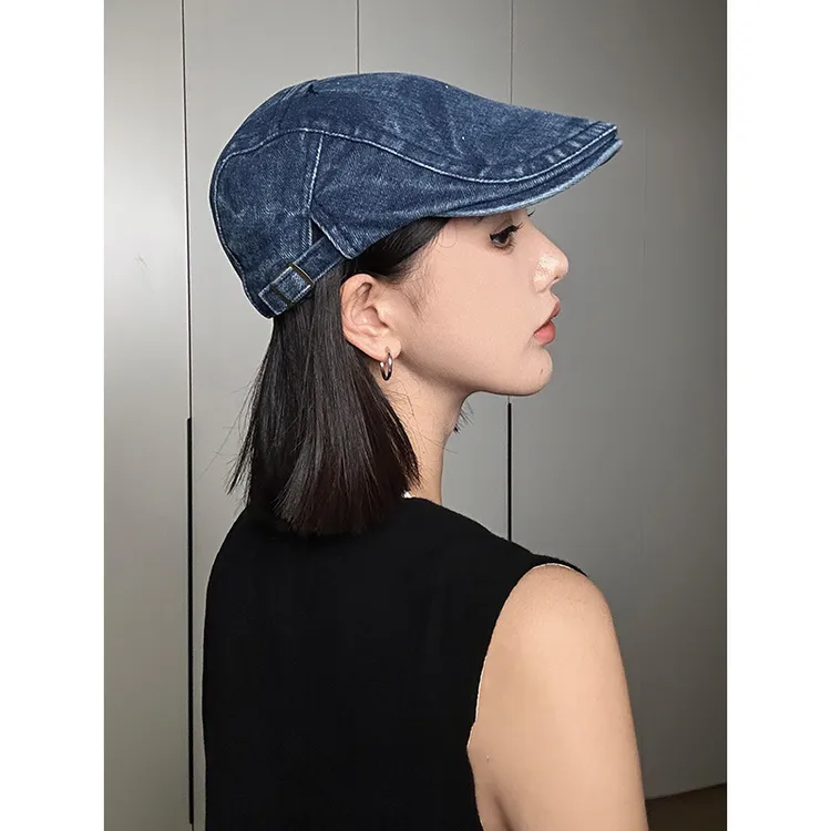 复古文艺牛仔前进帽子休闲女夏季小众做旧水洗显脸小贝雷帽