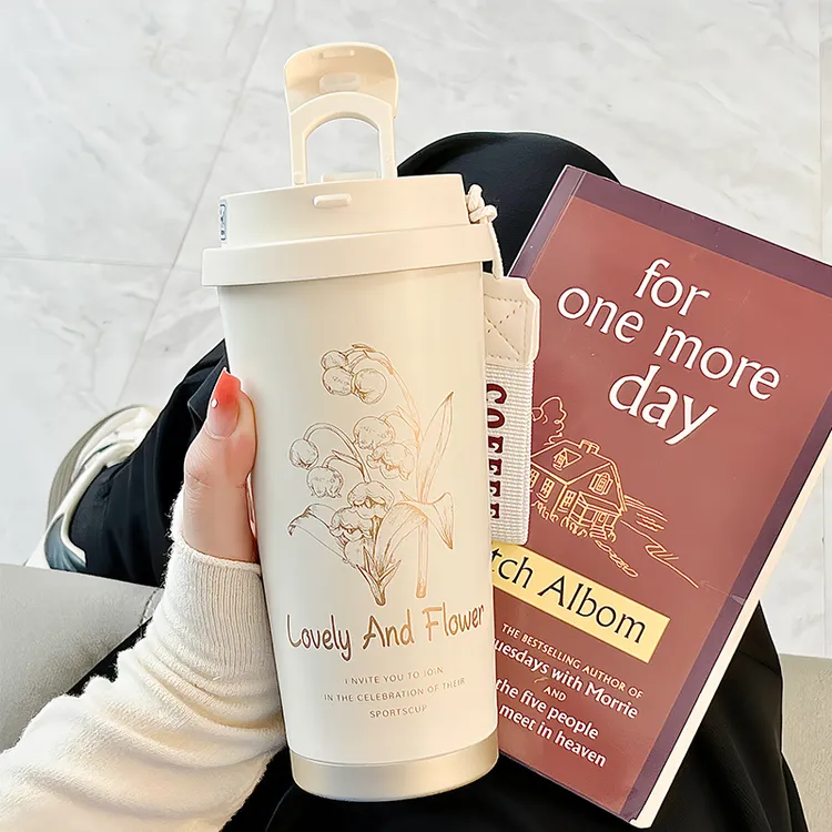 欧诗玛铃兰保温杯2025新款女高颜值轻奢双饮咖啡316不锈钢大容量