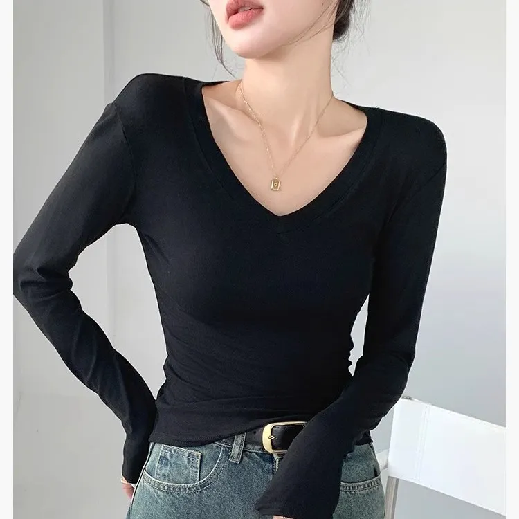 德绒V领打底衫秋冬修身显瘦内搭新款小众炸街高级感女装洋气女装