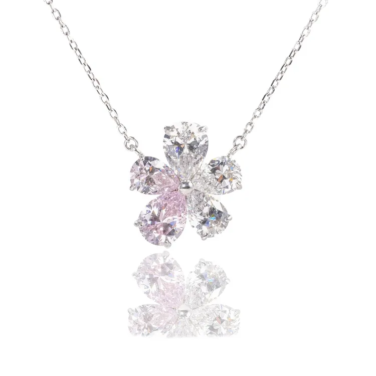 坠链均925银合成锆石  樱花项链 （专属）T47