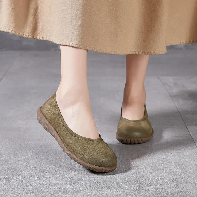 A361-6 头层牛皮女鞋真皮妈妈鞋中老年休闲百搭软底软面浅口圆头c