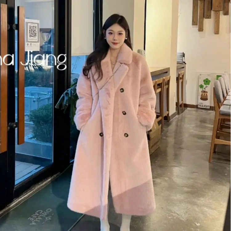 网红爆款仿水绒皮毛一体皮草外套女毛毛西装领气质贵妇宽松大衣