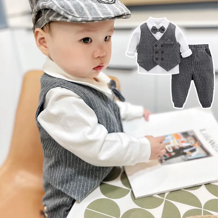 男童西装三件套春秋装帅气男宝宝长袖绅士套装抓周岁生日礼服英伦