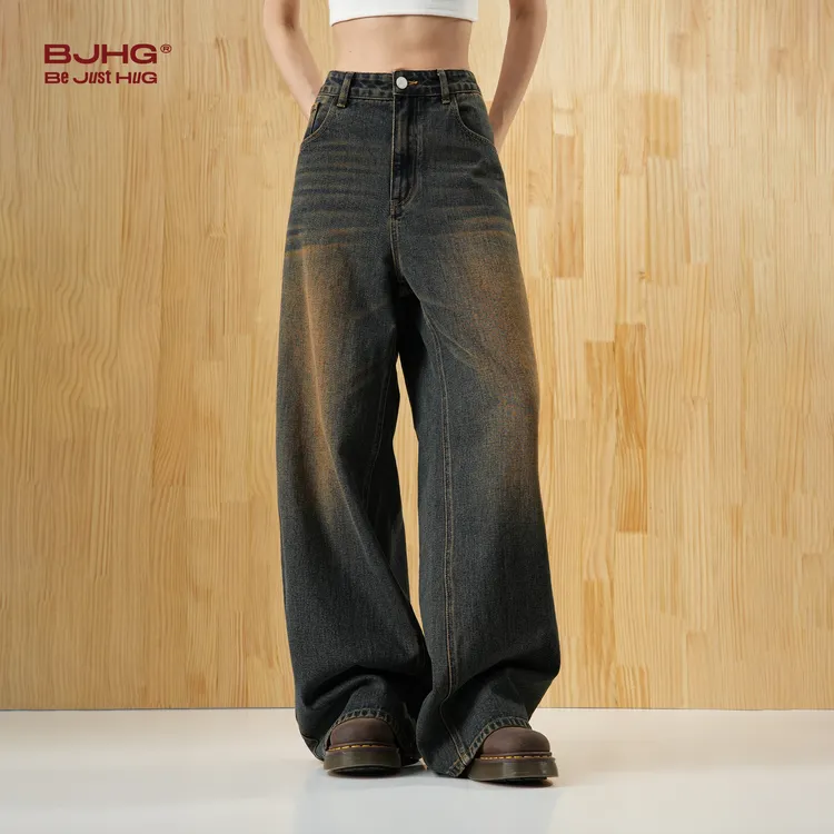 BJHG不计后果废土风美式复古水洗牛仔裤男秋冬款阔腿休闲牛仔裤女
