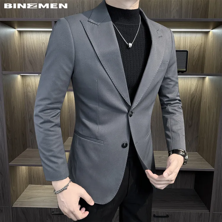 简约轻奢戗驳领西装外套男款商务男装秋季痞帅风西服纯色休闲正装