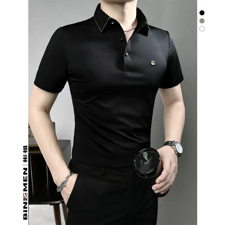 彬祖皇冠刺绣polo衫男款高级感质感商务休闲夏季冰丝男士t恤短袖