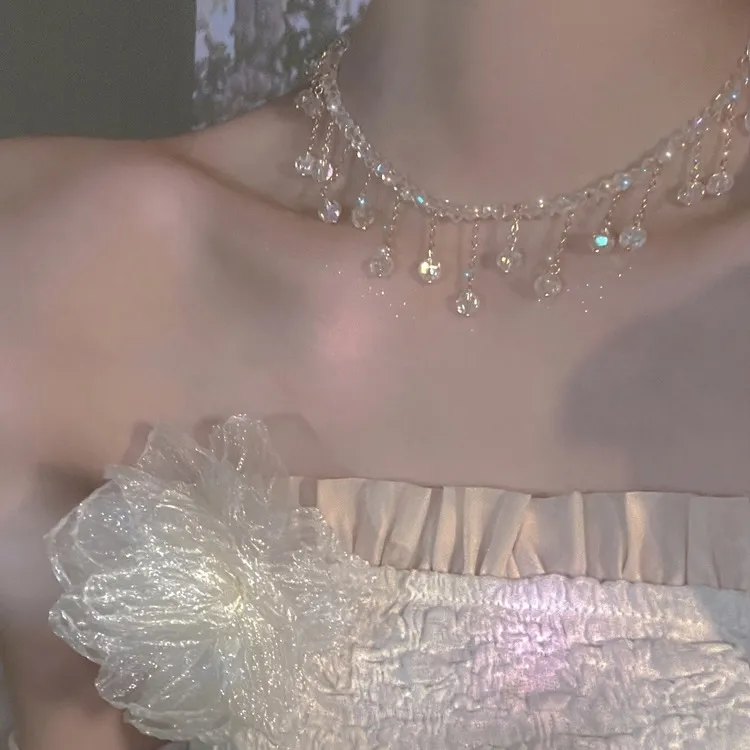 合金项链 白月光~轻奢小众高级超闪流苏锁骨链气质仙气项链女