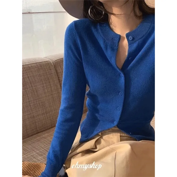 修身显瘦短款针织开衫上衣女秋冬新款小个子圆领毛衣外套洋气外搭
