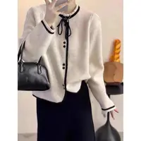 Q法式小香风短款针织开衫女秋冬打底毛衣外套蝴蝶结上衣外套A101