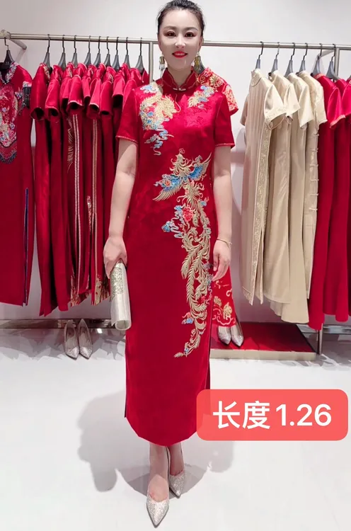 六礼龙凤呈祥高档提花旗袍礼服170323