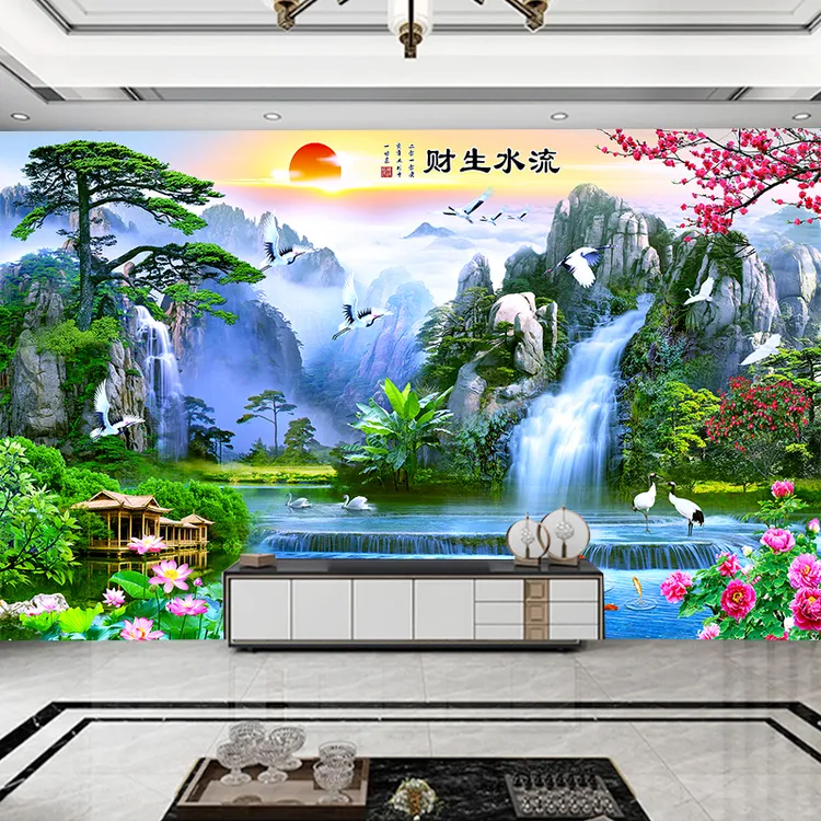客厅沙发背景装饰画贴纸贴画仿真山水画墙贴自粘画