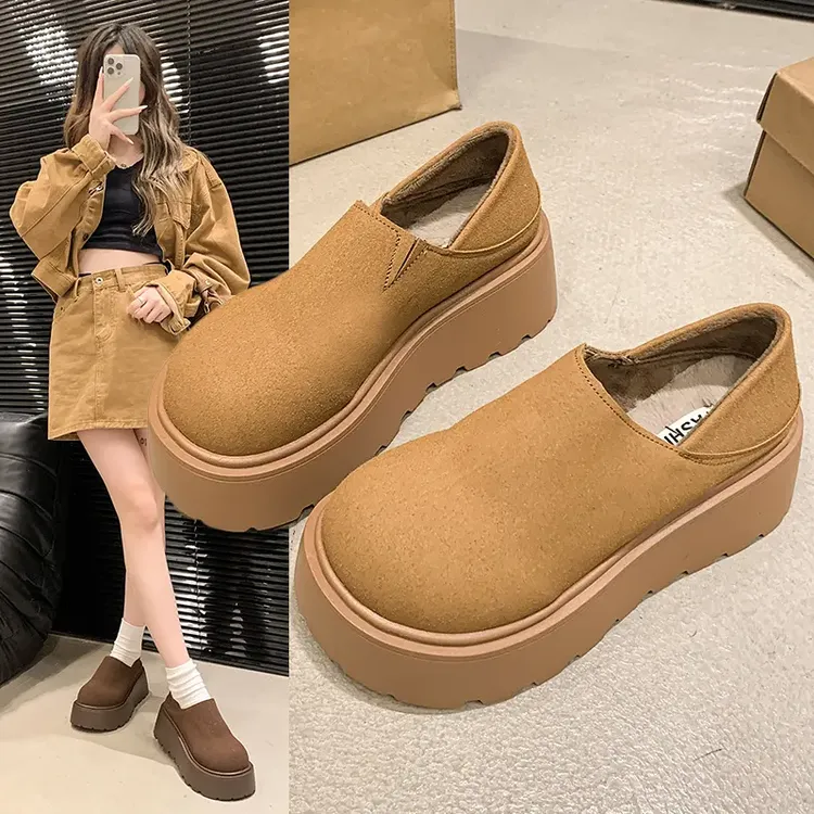 复古厚底两穿保暖棉鞋女2024秋冬新款增高加绒勃肯鞋不累脚雪地靴