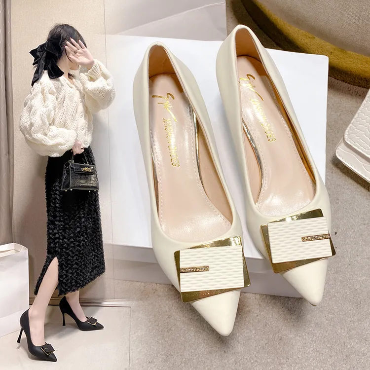 2025春秋新款尖头软皮浅口高跟鞋女细跟百搭气质性感时尚职业单鞋