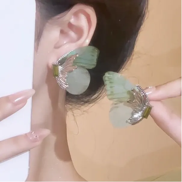 合金耳饰 可爱少女网纱蝴蝶耳环超仙森系百搭气质甜美仙气耳饰女