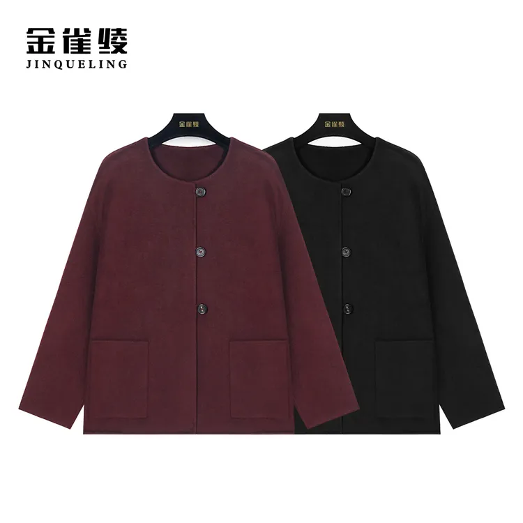 金雀绫【冷艳女神】冬季新款时尚圆领短款绒毛呢外套BT7062