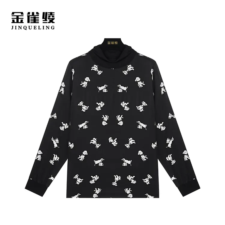 金雀绫【瑟琳小狗】秋冬新款桑蚕丝设计感堆堆领衬衫BS7081