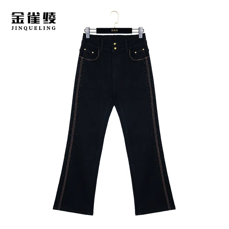 金雀绫【微喇加绒】冬款加绒烫钻工艺时尚百搭牛仔裤KLK91
