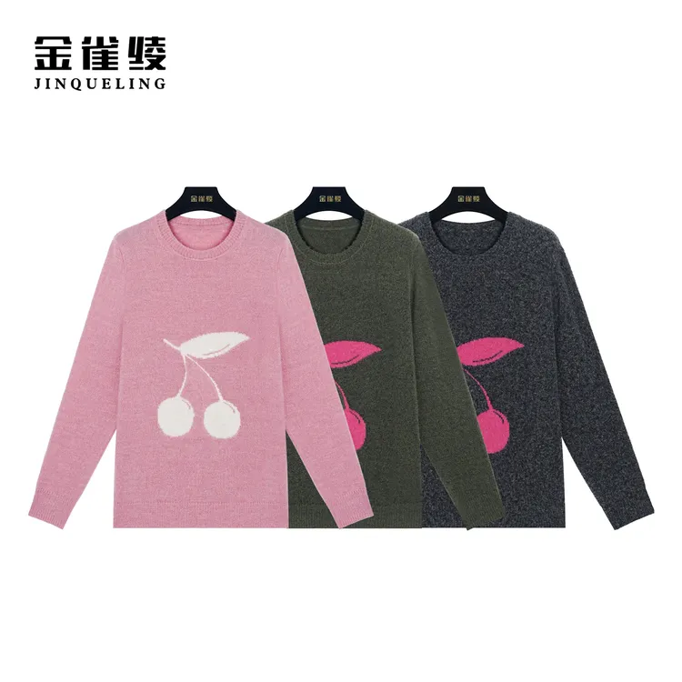 金雀绫【小樱桃】秋冬套头100绵羊毛休闲针织圆领保暖毛衣SZK4SHL22