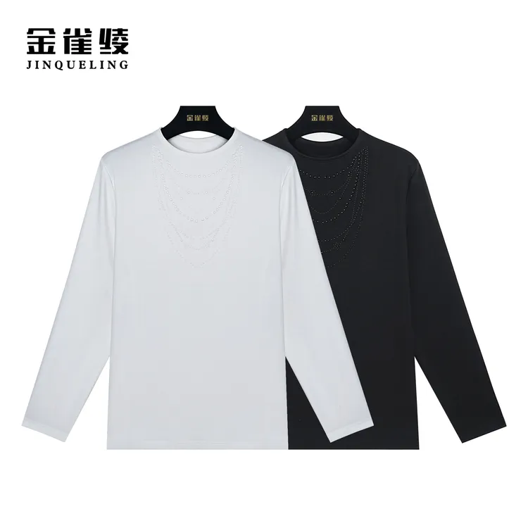 金雀绫【珠光宝气】秋冬半高领时尚烫钻设计感加绒小衫SZ4S08