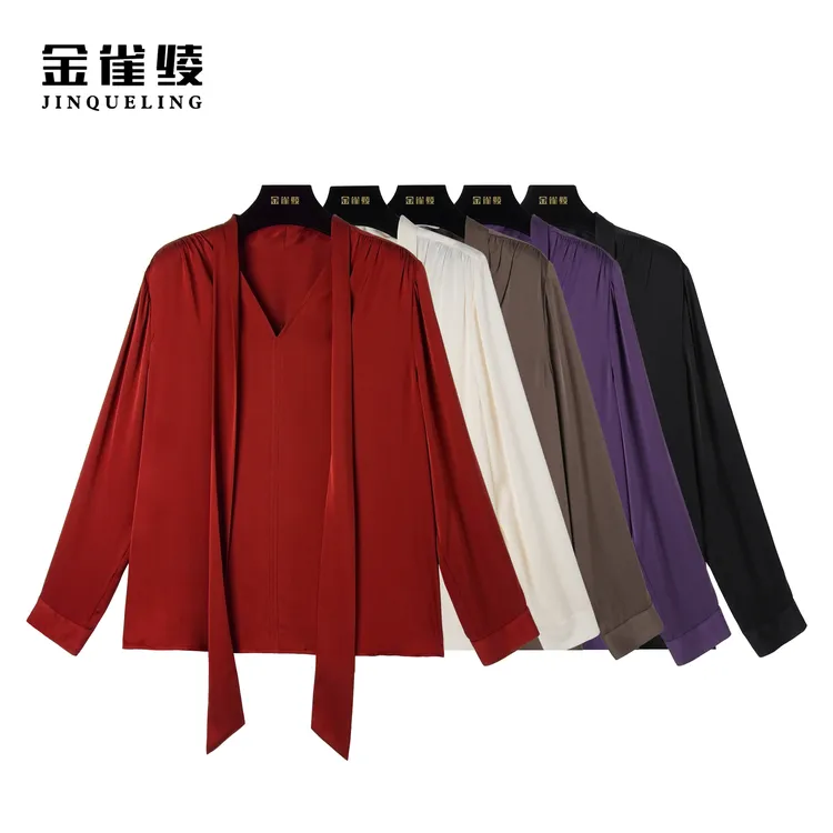 金雀绫【飘带佳人】早春新款桑蚕丝气质百搭设计师款衬衫B23130