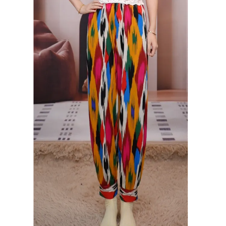 K-01【喜鹊】艾德莱斯民族风红桔 蓝橘花裤子合集