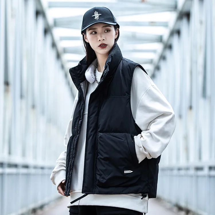 AOGZ国潮牌羽绒立领马甲男女冬季新款背心马夹情侣坎肩工装外套