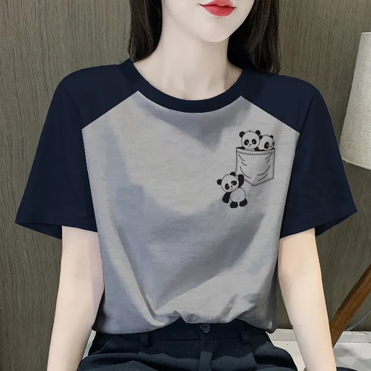 复古插肩短袖t恤衫女士2025新款纯棉体恤设计感小众上衣洋气显瘦