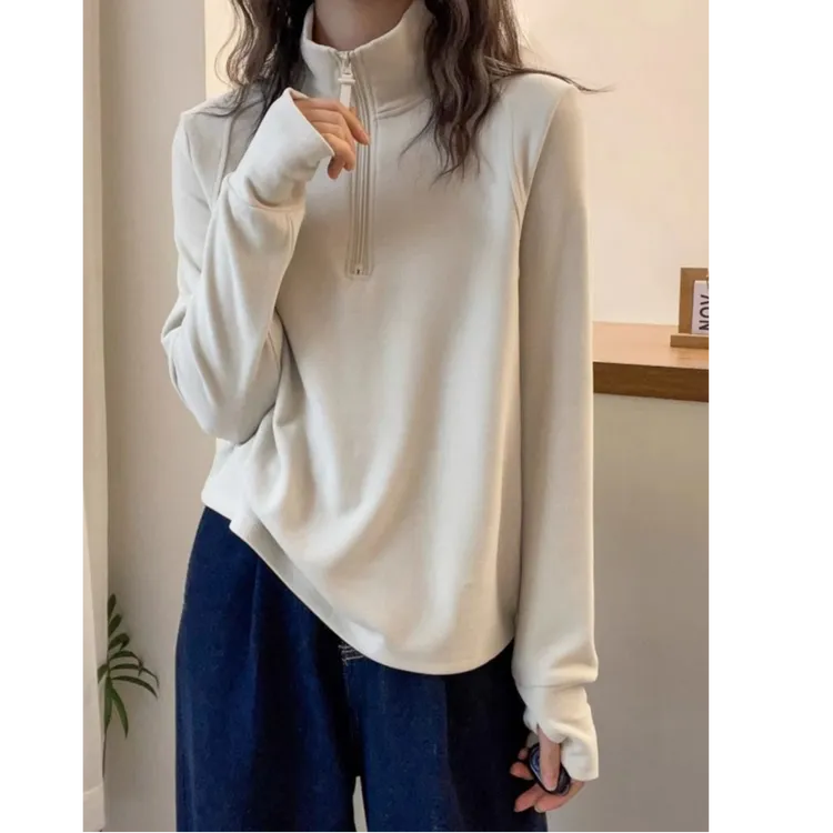 保暖拉链高领德绒打底衫女2025秋冬新款欧货厚卫衣内搭上衣潮T恤