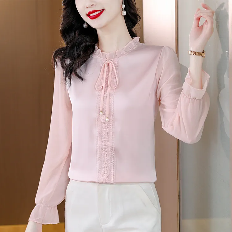 纯色拼接衬衫长袖女2024春季时尚气质高级减龄洋气上衣小众衬衫