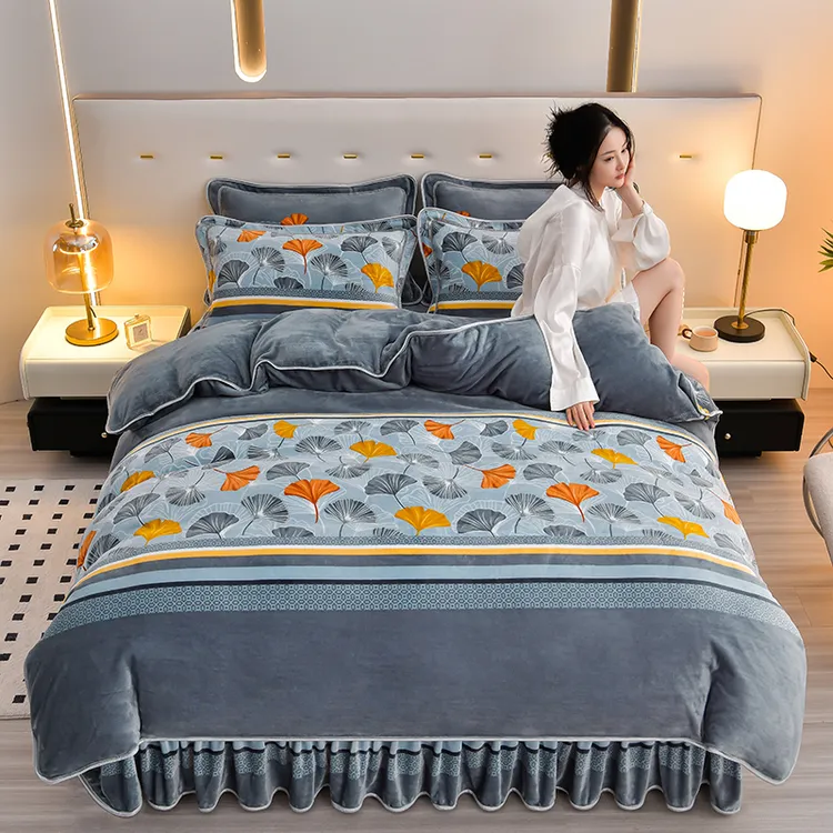 加厚保暖8斤左右床裙款牛奶绒四件套高克重加厚加密宝宝绒加绒