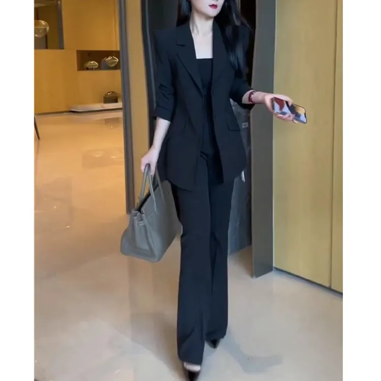 秋季新款御姐风西服套装修身外套+微喇裤女装2