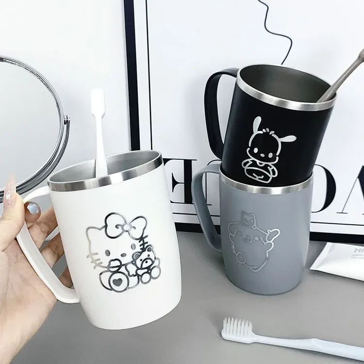 可爱三丽鸥防摔漱口杯不锈钢洗漱杯带手柄一家三口简约刷牙水杯
