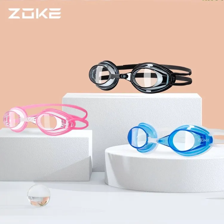 zoke洲克泳镜成人平光高清防水防雾儿童竞速训练不勒头游泳眼镜