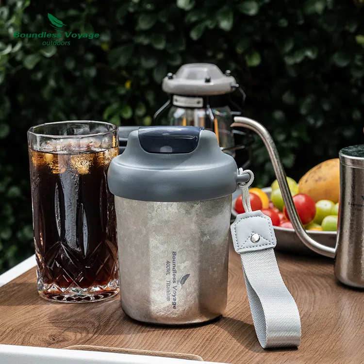 必唯纯钛户外咖啡杯400ml双层防烫露营保温杯便携密封防漏水杯子x