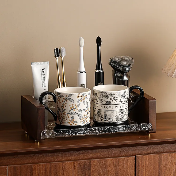 中古风电动牙刷置物架卫生间洗漱台牙刷架高颜值牙膏漱口杯收纳架