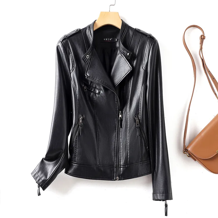 海宁真皮皮衣外套女短款2025春秋新款修身立领休闲机车绵羊皮夹克