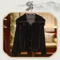 【紫灰丝绒大翻领】238692桑蚕丝坯布真丝绒上衣外套新中式47纬