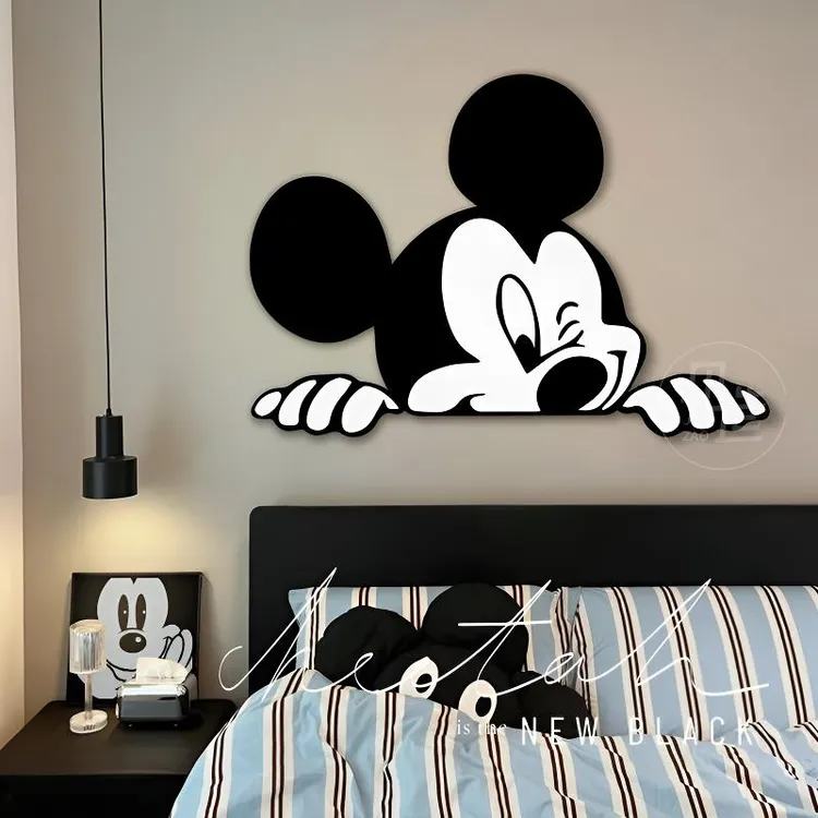 见造黑白米奇led氛围灯画客厅卧室沙发背景墙挂画米奇床头灯光画