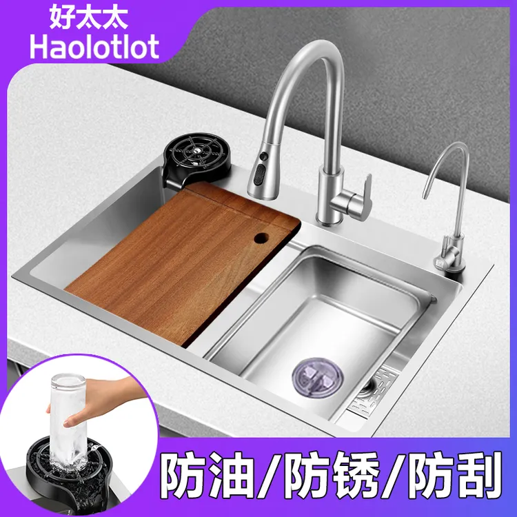 加大号4MM加厚不锈钢手工水槽单槽厨房洗菜盆侧排洗碗池75  88