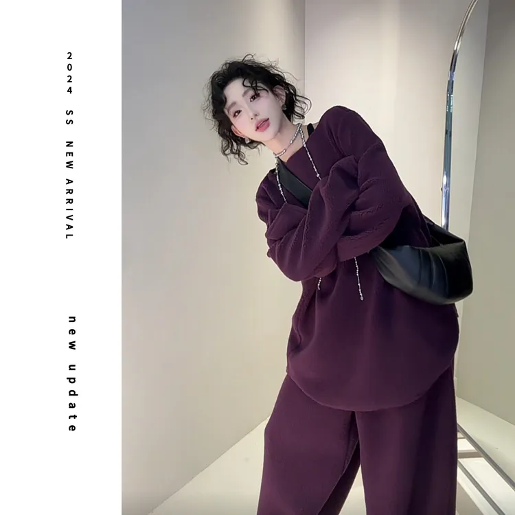 现货【颖子定制】时尚秀场~冬氛围感宽松慵懒毛毛外套长裤套装 6490