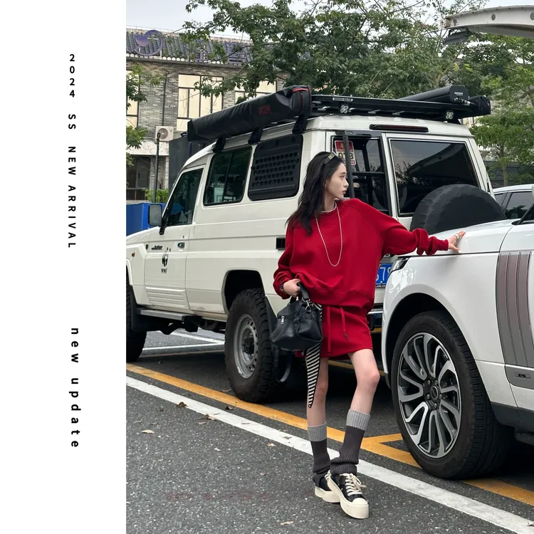 【颖子定制】休闲时尚显瘦春夏韩版百搭宽松卫衣短裙套装 6423