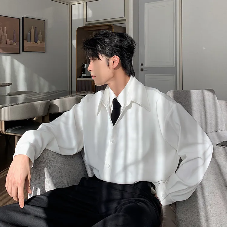 一轩轩轩【经典走秀款】秋季真两件高级感痞帅男拼接长袖衬衫24873