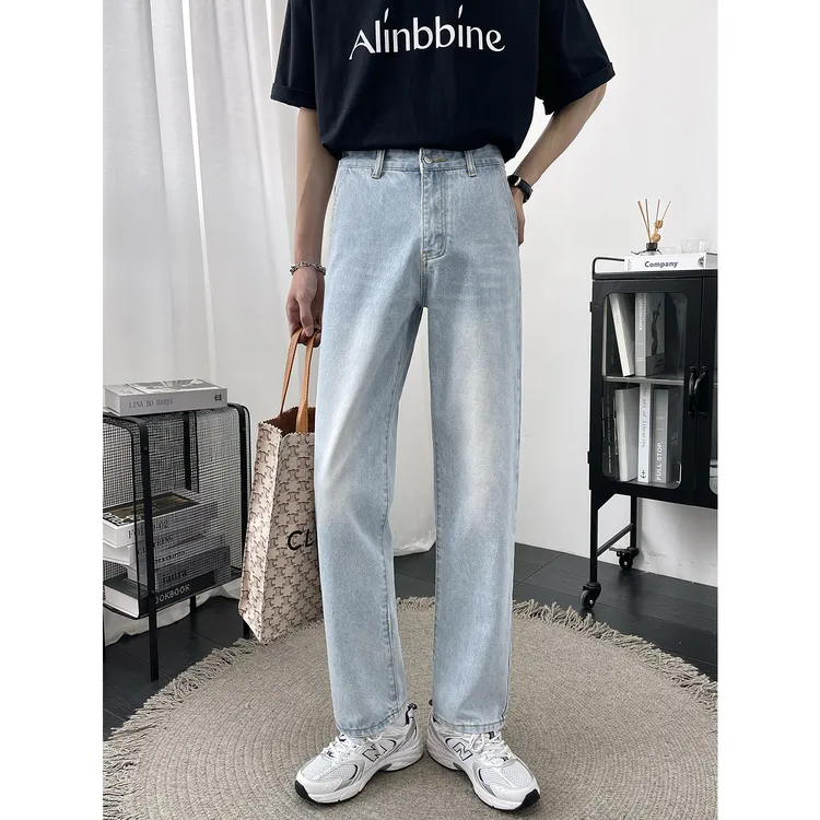 夏天气质高端浅色男士牛仔裤男款夏季薄款直筒宽松百搭男生裤子