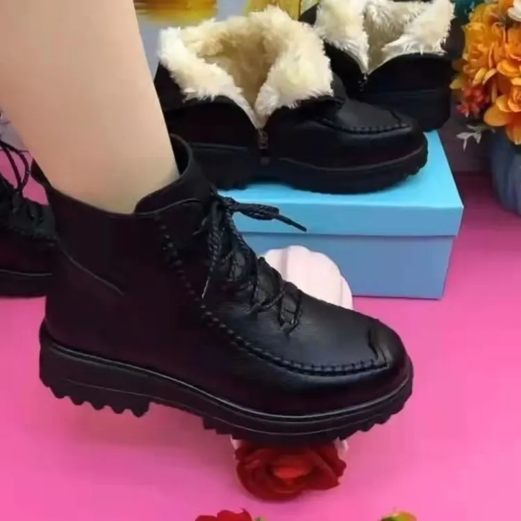 真皮软底马丁靴冬季棉鞋女士加厚棉鞋妈妈鞋新款加绒保暖靴子防滑